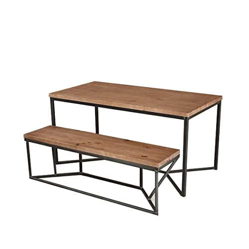 CosyWood Solid Industrial Dining Table - Black steel - Brown