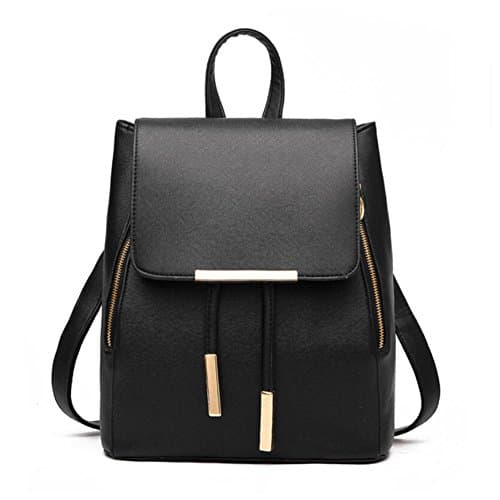 Backpack Women Leather Backpacks Pu Bagpack (Black)
