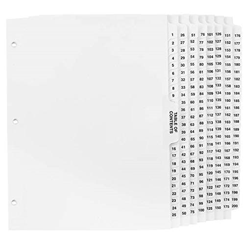 1-200 Binder Dividers 3 Hole Punched