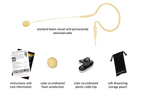 BE4Sc-SH Cream Earset Headset Microphone with 4.2" Standard boom suit Shure, Carvin & Line6 Bodypack Transmitters - single ear hook - lightweight - Cream - TA4F mini 4 pin XLR plug - 1 Year Warranty