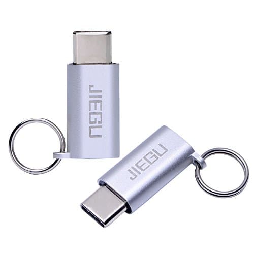 Type C Adapter USB toUSB C to Micro USB Adapter 2 Pack Aluminum Convert Connector with Keychain for Samsung Galaxy S8 New Macbook Pixel XL Nexus 5X 6P LG G5 V20 HTC 10 Oneplus and More(Silver)