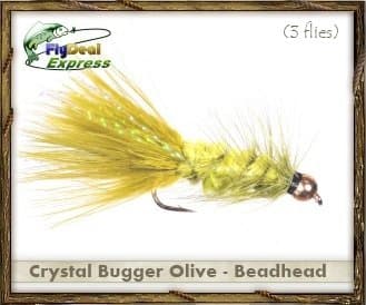Fly Fishing Flies - CRYSTAL BUGGER BEADHEAD OLIVE - Streamer (3-pack)