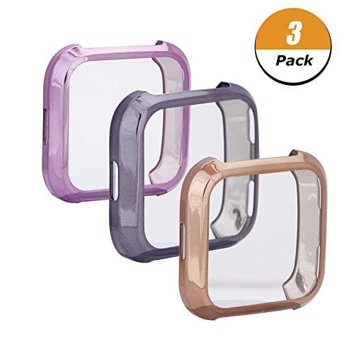 Fingertip WD Fitbit Versa Case, Soft TPU Plated Screen Protector Full Protective Bumper Shell Cover Compatible Fitbit Versa Smartwatch (3Pack)