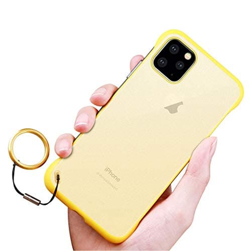 Keyihan iPhone 11 Pro Max Case with Non-Slip Rope Pull Finger Ring Ultra Slim Minimalist Frameless Design Translucent Matte Texture Protective Cover for iPhone 11 Pro Max (6.5 inch) (2019) (Yellow)