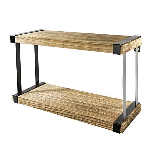 YesterDecor 2 Tier Floating Wall Shelves - 16 Inch Modern Rustic Farmhouse Display Shelf with Black Metal Brackets for Kitchen, Bathroom, Bedroom, Living Room - Industrial Rustic Wood Grain Finish