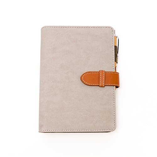 Refillable Journal with Pen & Loop, Organization Pocket, Stitched Faux Leather, Hook & Loop Clasp - 80-page lined journal - 7.5 x 5.5-inch – Ideal for Reflection, Travel, Sketching - Gray