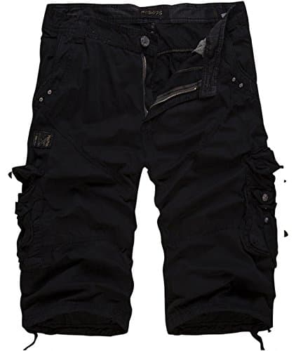 Larkon Men's Relaxed Fit Solid Long Cargo Shorts Capri Pants