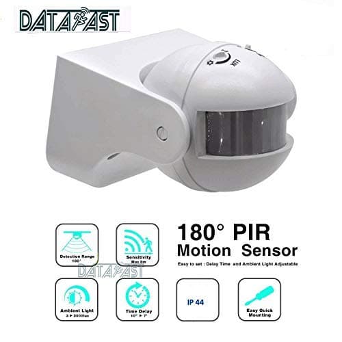 DATAFAST 180 Degree Plastic Pir Sensor with Light and Energy Saving Motion Detector Wall Mounted Switch (White, 13 x 10.2 x 7.6 cm)