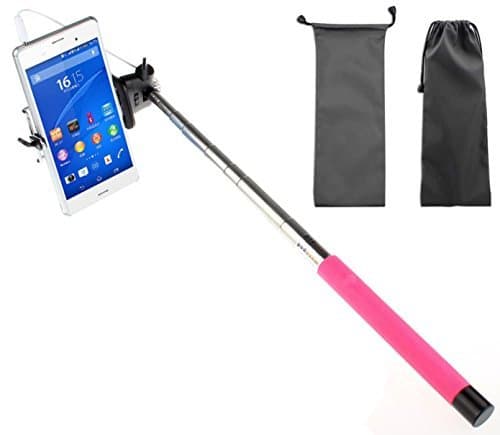 Selfie Stick. Camera Stick. Compatible with all iPhone, Samsung & Android smartphones. Use as a Monopod for camera. Connects to headphone jack. Get your EASY Selfie Stick Now! PINK (Waterproof Bag)