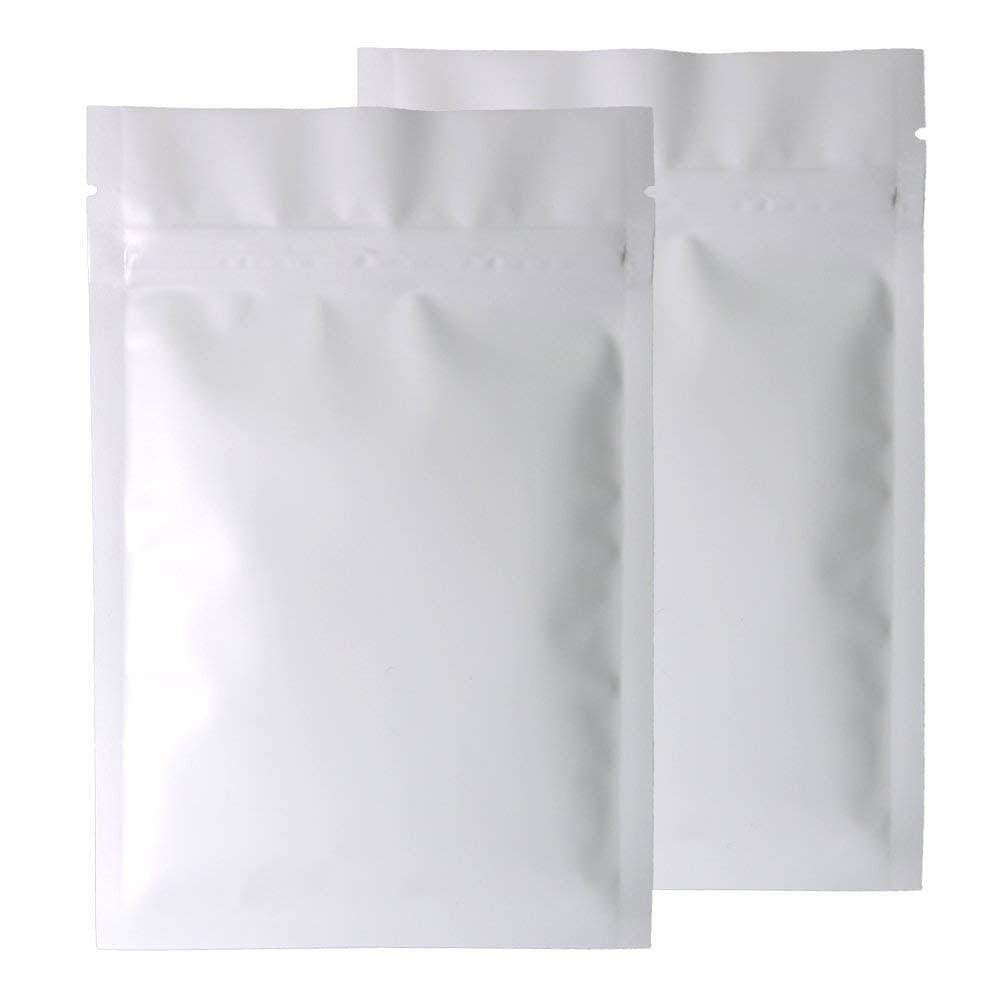 100 Pcs Multi Size Double-Sided Matte White Aluminum Foil Mylar Recloeable Ziplock Bags Storage Powdered Candy Food Grade Sample Zipper Pouch (0.3oz - Powdered)