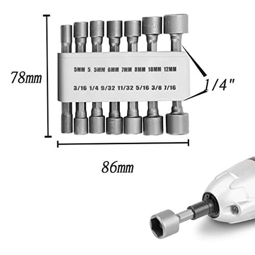 SHOWHAS 14PCS 1/4"Hex Sleeve Tight Nut Wrench Set Drill Adapter Powerful Nut Wrench Drill Set Drive Tool