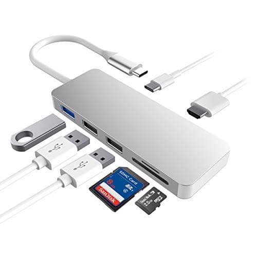 USB C Hub, 7 in 1 Type C to HDMI 4K Adapter with 3 USB Ports SD/TF Card Reader for New MacBook/MacBook Pro 2016/2017,HP Spectre X360/Dell XPS,Samsung Galaxy S8