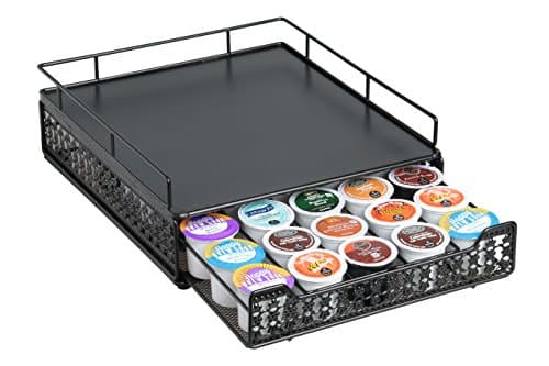Svidnik K-Cup Storage Drawer With Brewer Protector (Black) - Coffee Brewer Stand Compatible with Keurig, Cuisinart, Hamilton Beach & More - Holds 30 Single Cup Coffee Pods