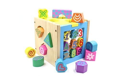 Aile Educational Wooden Shape Sorting Cube Box Toy For Baby Toddlers