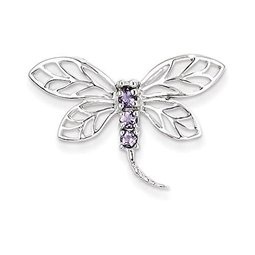 Sterling Silver Rhodium Amethyst Dragonfly Pendant