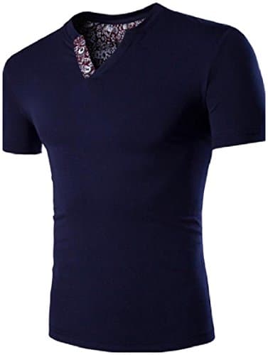 Freely Mens Chic Soft Summer Premium Fit Pullover V Neck Short-Sleeve Over Sized T-Shirt Dark Blue 2XL