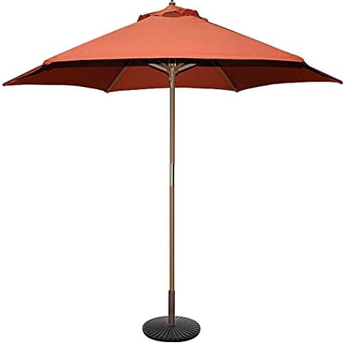 9-Foot Rust/Teak Finish Wood Polyester Weather Resistant Single Wind Vent Patio Umbrella Shade, Dimensions 56 Highx108 Diameter