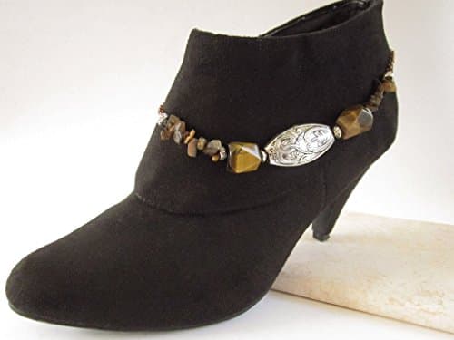 Silver Etched Concho Western Style Brown Tiger Eye Gemstone Boot Bracelet Chain Adjustable 15 Inches