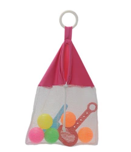Pomfitis Mesh Net Laundry Stroller Bag Bath Toy Organizer Storage Beach Tote, Pink