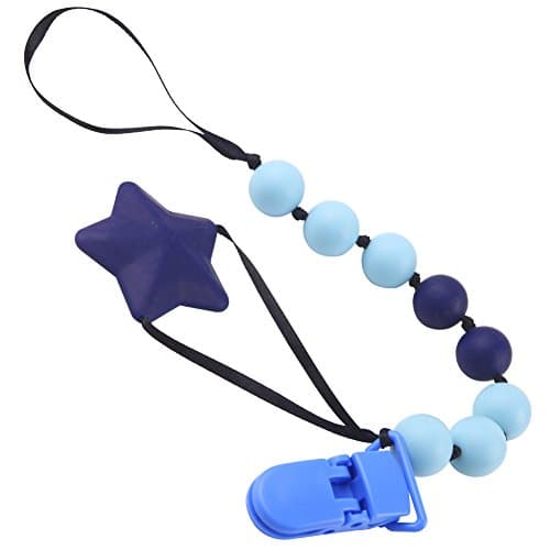 Chew Pacifier Clip | Cute Soft Baby Pacifier Teether Soother Beads Clip Holder | Hygienic Durable Non-Toxic Heat Resistant Silicone for Boy Girl | Universal Fit Clip for Bibs Blanket Stroller | 1358.2