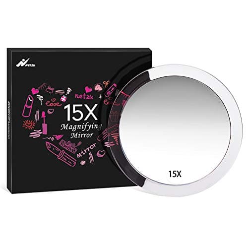 15X Magnifying Mirror, Netzu Magnification Makeup Mirror with 3 Suction Cups for Easy Mounting for Precise Makeup Application, Tweezing, Blackhead/Blemish Removal, with Portable Waterproof Bag