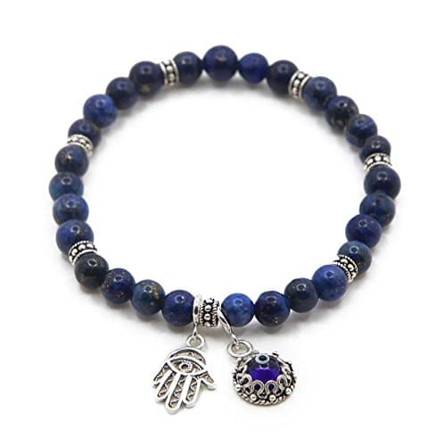 Sterling Silver Lapis Evil-Eye Hamsa Charm Bracelet