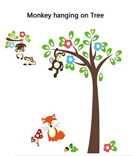 Removable Animal Decor Monkey Hanging on Tree Nursery Wall Decal Sticker Mural Decor for Kid