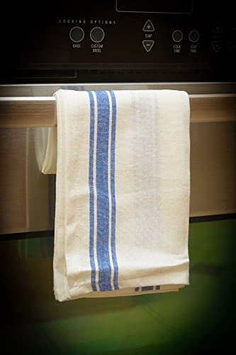 Vintage Kitchen Dish Towels - 100% Cotton Towels with Loop - Set of 12 Vintage White Towels with Blue Stripes - (25" x 16")