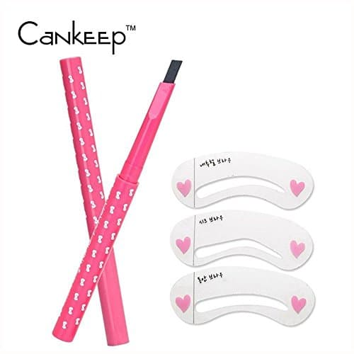 3pcs Eyebrow stencil Template + Waterproof Automatic Best Eyebrow Pencil (Dark Chocolate Brown - 05)