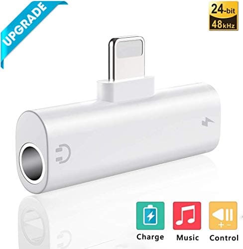 Headphone Adapter for iPhone 3.5mm Earphone Jack AUX Audio Converter Earphone Splitter Converter Compatible for iPhone XS/XR/X/8/8 Plus/7/7 Plus Support All iOS
