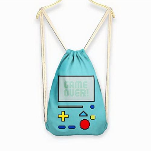 Pixel backpack - 2016 Womens Galaxy/Cat/Unicorn 3D Print Rope Backpack Bucket Canvas Bags Satchel style Blue Game