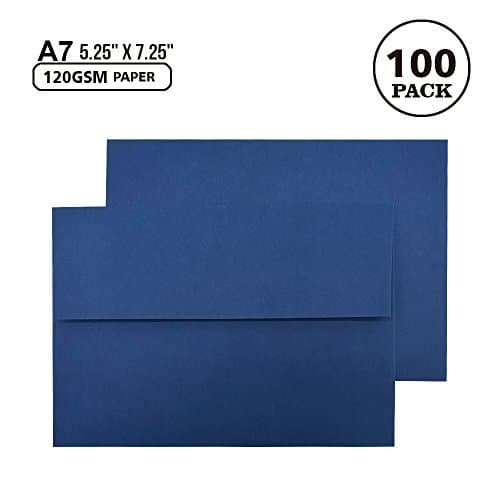 A7 Navy Blue Invitation 5x7 Envelopes 100 Count- Self Seal, Square Flap,Perfect for 5x7 Cards, Weddings, Birthday, invitations, Graduation, Baby Shower, 5.25 x 7.25 Inches, 100 Pack, (Navy blue)