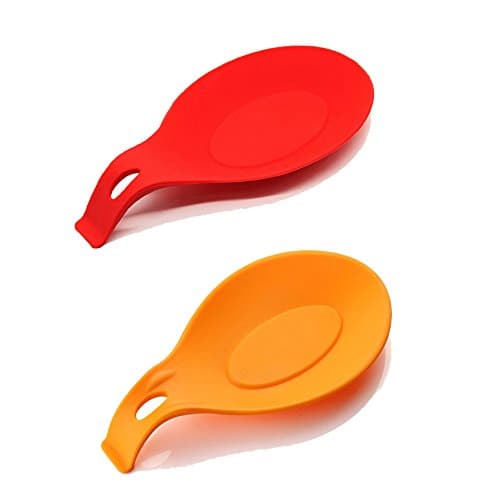 DAPOTO Kitchen Silicone Spoon Rest Cooking Spoon Holder 2-Pack (Red/Orange) Size Large