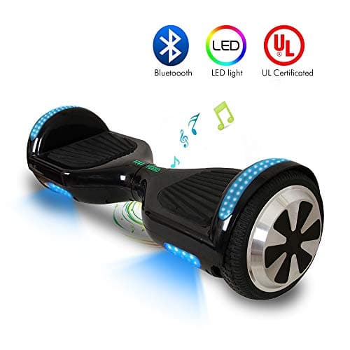 VEEKO Hoverboard Self Balancing UL 2272 Certified Bluetooth Speaker RGB LED Color Changing Light 6.5'' Two-Wheel Solid Rubber Tires 2-4 HS Fast Charge Max 8-11KM Best Gifts for Holiday Season Black