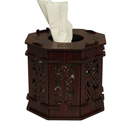 Tissue box storage function dresser storage box wood retro style environmental protection materials four leaf grass pattern (mahogany)