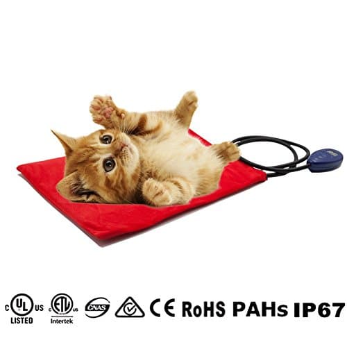 Pet Heating Pad,Winter Gift for Pets,Safe Warmer Heating Pad-Soo Angeles DC12V.2000mA.15W Waterproof Bed Warmer Mat for Cats and Dogs 11.5 x 16 Inch-Red