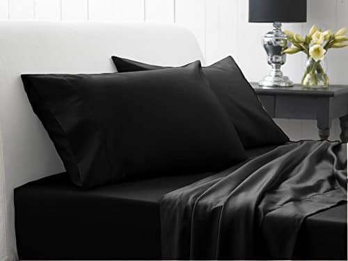 21 Inches Extra Deep Pocket - 1000 Thread Count Egyptian Cotton Four (4) Piece Bed Sheet Set, 1000tc, Queen, Solid Black