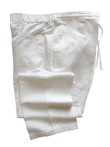 Wai Side Mens Linen Rayon Drawstring Pants WHITE 2X