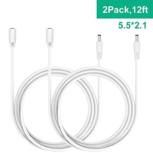 BSSPOWER Universal 5.5 x 2.1mm DC Plug Power Adapter Extension Cable for 3V to 24V LED Strip Lights, CCTV Security Cameras, Amcrest, Foscam IP/ Wifi Camera (2 Pack / 12Feet)