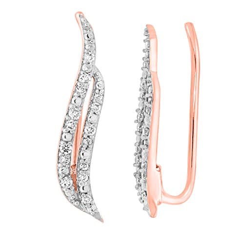 0.12 cttw Solid Gold Round Cut White Diamond Ladies Double Row Climber Earrings (rose-gold)