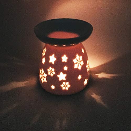 DEBON Ceramic Hollowing Floral Aroma Lamp Diffuser Essential Oil Lamp Aromatherapy Furnace Incense Burner Tea Light Holder Candle Holders for SPA Parlor Bedroom Home Balcony Decor (Star and Snow)