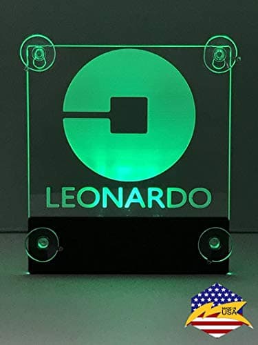 Acryled designs Sign Personalized with Name Glow LED Light Logo Removable Car Driver Window Decal Sticker w Rechargeable Batteries - Taxi Rideshare Accessories Bundle(Select Your Different Logo)