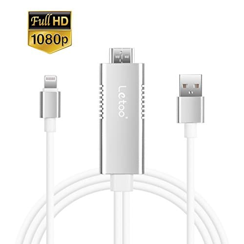 Lightning to HDMI Cable, Letoo Iphone to HDMI Cable 6.6FT, 1080P Resolution for Iphone IPad IPod, Plug and Play