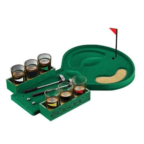 CKB Products Golf Drinking Game - Complete Set with 6 Shot Glasses - Green - 2 Mini Putters, 2 Balls, Flag - Real Sand Pit - Safety Tested - Gift Boxed - 9 3/4" × 12 5/8" × 1 7/8"