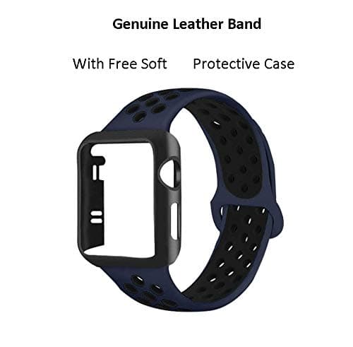 Compatible Watch Band 42mm with Rugged Protective Case Soft Silicone Sport Smart Strap Replacement Wrist Strap Sport Wristband Loop Compatible for iWatch Series 1/2/3/ Edition Blue by Operatek