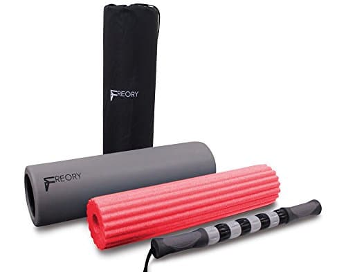 Freory 3 in 1 Foam Roller - Large 18 Inch Trigger Point Foam Roller for Myofascial Release, Foam Exercise Roller with High Medium Density Foam and Deep Tissue Massage Stick (Titanium & Pink-w/bag)