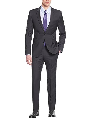 Nicoletti Men's Two Button Working Button Holes Modern Fit Suit Charcoal (36 Short US / 46 Short EU, Charcoal)