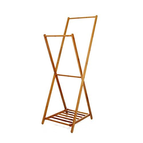 UNKU Foldable Natural Bamboo Clothes Rack Hanging Garment Rack Multifuctional Entryway Clothes&Shoe Rack