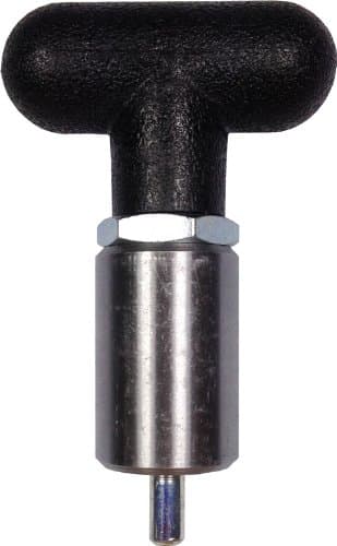 Pull Pin - T-Handle - 1-1/2" Length x 1" Diameter Steel Barrel - with Lockout - 1/4" Diameter Steel Spring-Loaded Plunger