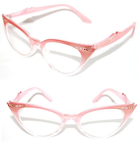 WOMEN'S CAT EYE SMALL RETRO GRADIENT FRAME CLEAR LENS GLASSES WITH GOLD RHINESTONES